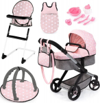 Lėlių vežimėlis su priedais Bayer Design Xeo, rožinis