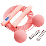 Jumping ropes,Cordless Jump Rope with Counter, Weighted Jump Ropes for Fitness Exercise for Women Men Kids.,pink-big ball