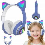 Belaidės &bdquo;Bluetooth&ldquo; ausinės &ndash; &bdquo;Cat Ear LED&ldquo; žaidimų ausinės, mėlynos spalvos
