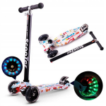 Triratis paspirtukas scooter su Led ratais Graffiti White