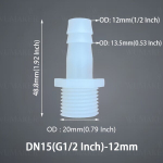 Plastikinė žarnos jungtis su i&scaron;oriniu sriegiu, G1/2&ndash;12 mm (1/2 colio)
