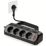 4 krypčių maitinimo juosta su USB, Juodas