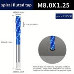 Spiralinis sriegiklis metalui M2-M8, mėlynas nano, M8