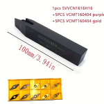Tekinimo įrankių laikiklis SVVCN1616H16 su VCMT160404 plok&scaron;telėmis, SVVCN1616H16+10 vnt. VCMT160404 Violetinė/auksinė