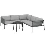 Outsunny sodo baldų komplektas, poliratano poilsio komplektas su kampine sofa, stalas, pagalvėlės, atsparus oro sąlygoms, sėdimųjų vietų komplektas 6 asmenims, lauko baldų komplektas balkonui, sodo poilsio zona, terasos baldai sodui, balkonui, tamsia ...