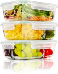 Ybcpack 3 stiklinių maisto laikymo dėžučių rinkinys, 1040 ml, su 1, 2 ir 3 skyriais &ndash; sandarios, be Bpa, tinkamos &scaron;aldikliui ir orkaitei &ndash; stiklinės maisto laikymo dėžutės
