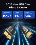 Cleefun micro usb į usb c 1 m, patvarus nailoninis usb 3.1 micro-b (10 gbps) standžiojo disko kabelis, suderinamas su seagate, wd, toshiba, samsung ne&scaron;iojamu i&scaron;oriniu standžiuoju disku, kamera ir kt.