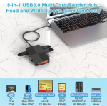 Usb 3.0 kortelių skaitytuvas 8 viename, skirtas cf/xd/ms/sd/micro sd kortelėms, su lygiagrečiu priėjimu prie 8 lizdų, usb skaitytuvo adapterio &scaron;akotuvas, skirtas sd sdxc sdhc cf cfi tf micro sd sdhc ms mmc uhs-i