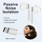 Usb c ausinės, hifi stereo į ausį įdedamos ausinės, mikrofoninės bosinės ausinės su c tipo laidu, skirtos samsung galaxy s25 s24 ultra s23 s22 s21 fe s20 a53 a54, iphone 16 15 ipad pro air 5 mini 6 google