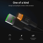 Green Cell Usb-a - Micro Usb kabelis 2 m su Led ap&scaron;vietimu, juodas greito įkrovimo kabelis, didelės spartos, suderinamas su Quick Charge 3.0, skirtas Samsung, Xiaomi, Huawei, Kindle, Nexus, Android telefonams