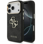 &bdquo;Guess&ldquo; Apple iPhone 17 Pro PU odos 4G metalinis logotipas auksiniam rėmeliui, juodas