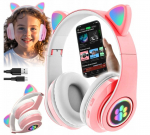 Vaiki&scaron;kos ausinės katytės ausytės su bluetooth rožinės