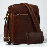 Natūralios odos rankinė vyrams Peterson su raktų dėklu, ruda