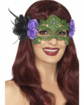 Domino kaukė žalia su gėlėmis