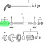 Konusas, poveržlė ir veržlė įvorei Shimano FH-RM35, kairė pusė