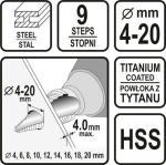 Kūginis laipsninis grąžtas Hss 4-20 mm su titano danga