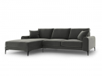 Mink&scaron;tas kampas Mazzini Sofas Madara, veliūras, tamsiai pilkas/juodas