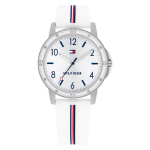 Vaiki&scaron;kas laikrodis Tommy Hilfiger Kids sidabrinis, su dėžute