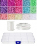Siūlų ir stiklinių apvalių karoliukų (biserio) 12/0 RainBow&reg; 15 pastelinių spalvų po 10 g rinkinys su dėžute