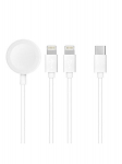3in1 skirtas iPhone Lightning 8 kontaktų + iPhone Lightning 8 kontaktų + Apple Watch to Type-C, 3W 1A kabelis / laidas / įkroviklis, baltas