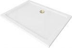 Stačiakampis du&scaron;o padėklas Mexen Flat Slim su sifonu, White+Gold, 100x70,80,90 cm