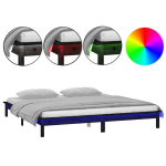 Lovos rėmas su LED, Medienos masyvas, 140x190cm, juoda