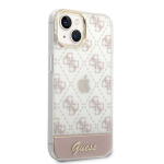Guess PC/TPU Peony Glitter Script Logo Case skirtas iPhone 14 Plus, rožinis