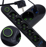 Prailgintuvas su įžeminimu 5 lizdų ir 3 USB jungtimis, 5m