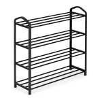 ModernHome metalinė batų lentyna su 4 lentynomis, juoda