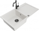 Granitinė virtuvinė plautuvė Mexen Leo su mai&scaron;ytuvu ir sifonu, White+Black