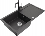 Granitinė virtuvinė plautuvė Mexen Leo su mai&scaron;ytuvu ir sifonu, Black granite
