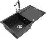 Granitinė virtuvinė plautuvė Mexen Leo su mai&scaron;ytuvu ir sifonu, Metallic black/silver+Chrome