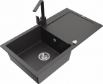 Granitinė virtuvinė plautuvė Mexen Leo su mai&scaron;ytuvu ir sifonu, Black granite