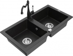 Granitinė virtuvinė plautuvė Mexen Mario su mai&scaron;ytuvu ir sifonu, Metallic black/silver+Black