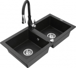 Granitinė virtuvinė plautuvė Mexen Mario su mai&scaron;ytuvu ir sifonu, Metallic black/silver+Black