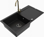Granitinė virtuvinė plautuvė Mexen Leo su mai&scaron;ytuvu ir sifonu, Black+Gold