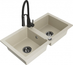 Granitinė virtuvinė plautuvė Mexen Mario su mai&scaron;ytuvu ir sifonu, Beige+Black