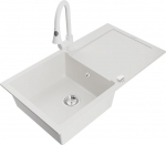 Granitinė virtuvinė plautuvė Mexen Leo su mai&scaron;ytuvu ir sifonu, White