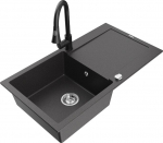 Granitinė virtuvinė plautuvė Mexen Leo su mai&scaron;ytuvu ir sifonu, Black granite+Black