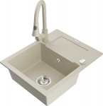 Granitinė virtuvinė plautuvė Mexen Enzo su mai&scaron;ytuvu ir sifonu, Beige