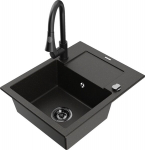 Granitinė virtuvinė plautuvė Mexen Enzo su mai&scaron;ytuvu ir sifonu, Metallic black/gold+Black