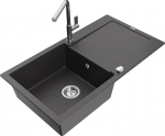 Granitinė virtuvinė plautuvė Mexen Leo su mai&scaron;ytuvu ir sifonu, Black granite+Chrome