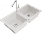 Granitinė virtuvinė plautuvė Mexen Mario su mai&scaron;ytuvu ir sifonu, White+Chrome
