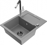 Granitinė virtuvinė plautuvė Mexen Enzo su mai&scaron;ytuvu ir sifonu, Grey+Black/Chrome