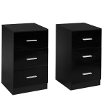 Costway komplektas i&scaron; 2 naktinių staliukų su 3 stalčiais biuro spintelės 37 x 34 x 66,5 cm juodos