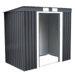 Costway metalinis įrankių namelis, sodo namelis, įrankių namelis su pamatu, stogas, 213 x 130 x 173 cm, tamsiai pilka