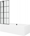 Vonia Mexen Cube su apdaila ir stiklo sienele, 180x80 cm + 80 cm, White+Black grid