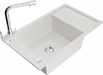 Granitinė virtuvinė plautuvė Mexen Elias su mai&scaron;ytuvu ir sifonu, White+Chrome
