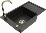 Granitinė virtuvinė plautuvė Mexen Elias su mai&scaron;ytuvu ir sifonu, Metallic black/silver+Gold