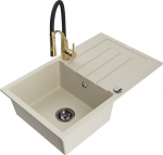 Granitinė virtuvinė plautuvė Mexen Bruno su mai&scaron;ytuvu ir sifonu, Beige+Black/Gold